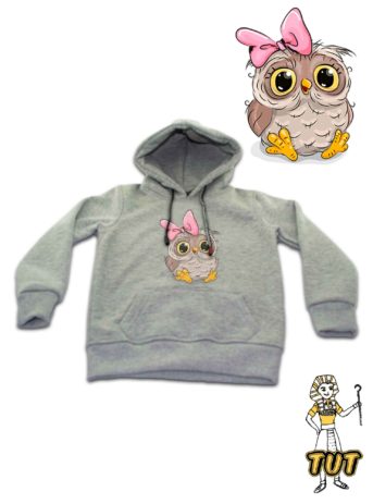 TUT Hoodie Sweatshirt Long Sleeve Kid Gray T1HOK06GR00020 front Printed Cute Owl