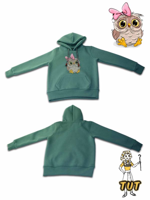 TUT Hoodie Sweatshirt Long Sleeve Kid Green T1HOK06GN00020 front Printed Cute Owl