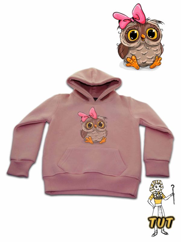 TUT Hoodie Sweatshirt Long Sleeve Kid Pastel Pink T1HOK06PP00020 front Printed Cute Owl