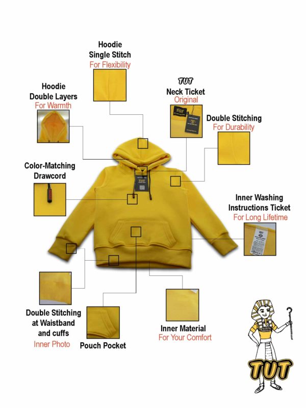 TUT Hoodie Sweatshirt Long Sleeve Kids size 06 Yellow T1HOK06YL00000 Front Product Details neck original double stitching for durability inner washing instructions long lifetime material your comfort pouch pocket waistband and cuffs photo color matching draw cord layers warmth single stitch flexibility