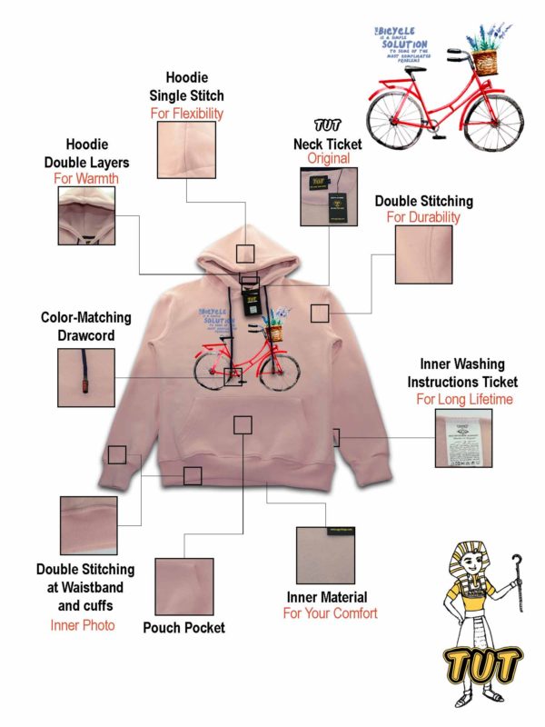 TUT-Hoodie-Sweatshirt-Long-Sleeve-Women-Pastel-Pink-T1HOW00PP00011-Front-printed-Red-Bicycle-with-product-specs