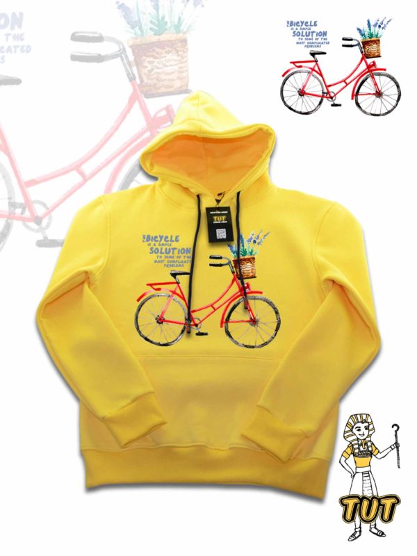 TUT-Hoodie-Sweatshirt-Long-Sleeve-Women-Yellow-T1HOW00YL00011-Front-printed-Red-Bicycle