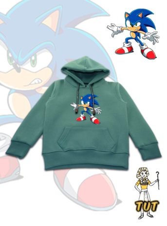 TUT-Hoodie-Sweatshirt-Long-Sleeve-Kids-Green-T1HOK00GN000117-Front-printed-Games-Angry-Sonic