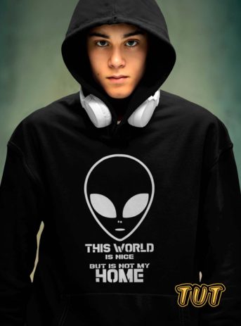 TUT-Hoodie-Sweatshirt-Long-Sleeve-Men-Black-T1HOM00BK00089-Front-Print-Space-Alien-This-World-is-nice-Model