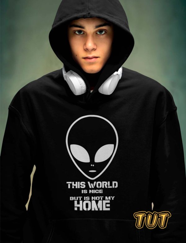 TUT-Hoodie-Sweatshirt-Long-Sleeve-Men-Black-T1HOM00BK00089-Front-Print-Space-Alien-This-World-is-nice-Model
