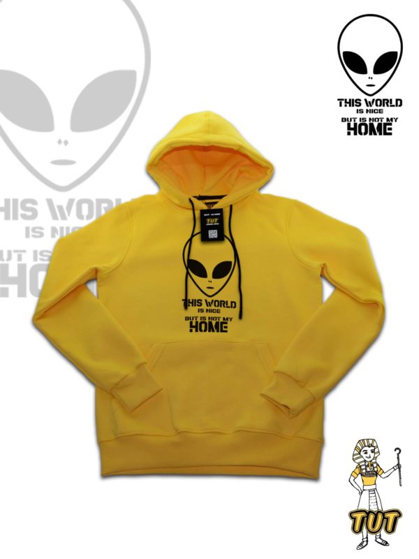TUT-Hoodie-Sweatshirt-Long-Sleeve-Men-Yellow-T1HOM00YL00089-Front-Print-Space-Alien-This-World-is-nice