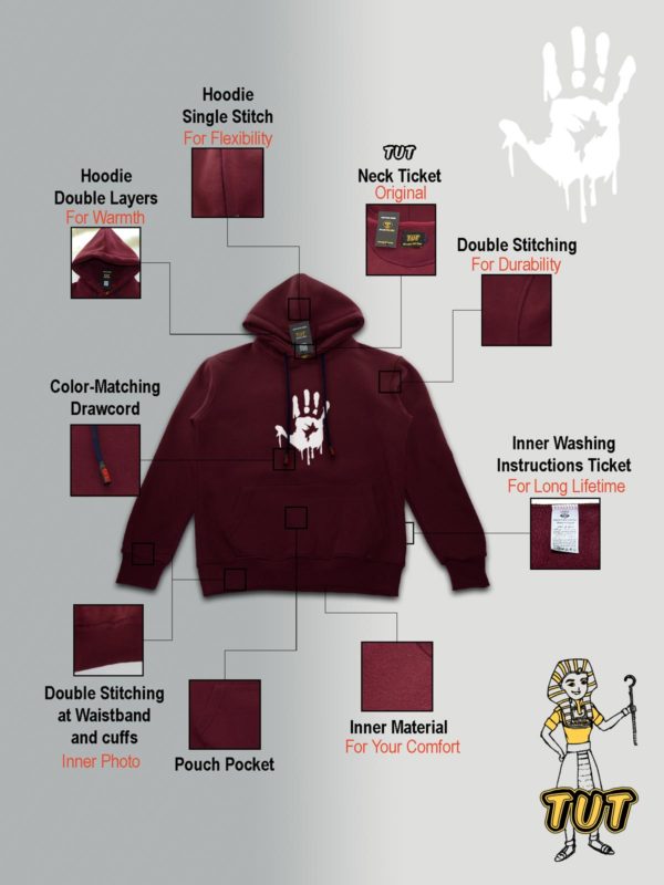TUT-Hoodie-Sweatshirt-Long-Sleeve-Women-Maroon-T1HOW00MR00094-front-printed-Horror-Bloody-Hand-Print-with-details