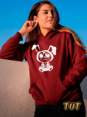 TUT-Hoodie-Sweatshirt-Long-Sleeve-Women-Pastel-Maroon-T1HOW00MR00101-front-printed-Horror-Cute-Rabbit-Woman-Model