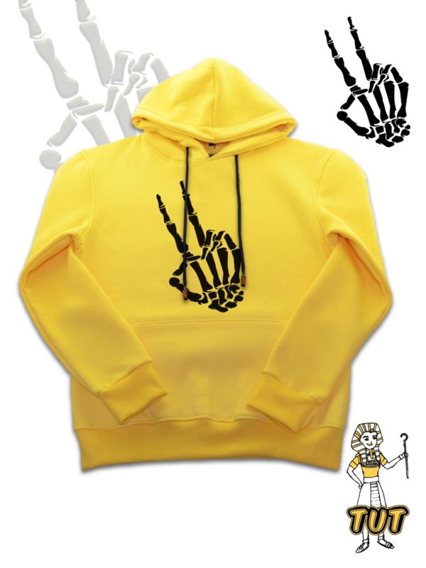 TUT-Hoodie-Sweatshirt-Long-Sleeve-Women-Yellow-T1HOW00YL00093-front-printed-Horror-Skeleton-Hand