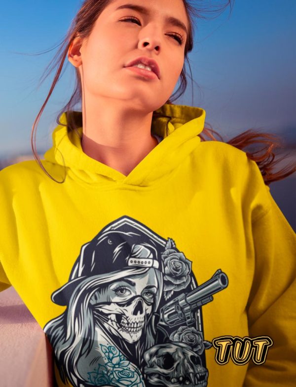 TUT-Hoodie-Sweatshirt-Long-Sleeve-Women-Yellow-T1HOW00YL00095-front-printed-Horror-Chicano-girl-Model