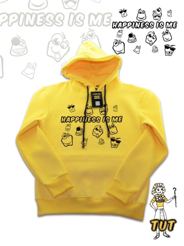 TUT-Hoodie-Sweatshirt-Long-Sleeve-Women-Yellow-T1HOW00YL00111-front-printed-Quotations-Happiness-Is-Me