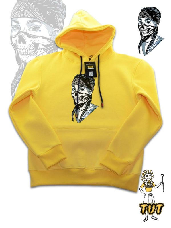 TUT-Hoodie-Sweatshirt-Long-Sleeve-Women-Yellow-T1HOW00YL0099-front-printed-Horror-Chicano-girl-with-bandana