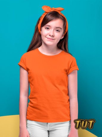 TUT-Slim-Fit-Round-T-Shirt-Short-Sleeve-Kids-12-Phosphoric-Orange-T2RTK12PO00000-Girl-Model