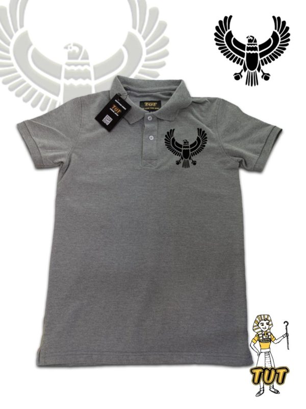 TUT-Slim-Fit-Polo-T-Shirt-Short-Sleeve-Men-Gray-T2PTM00GR00125-Front-Printed-Egyptian-Eagle