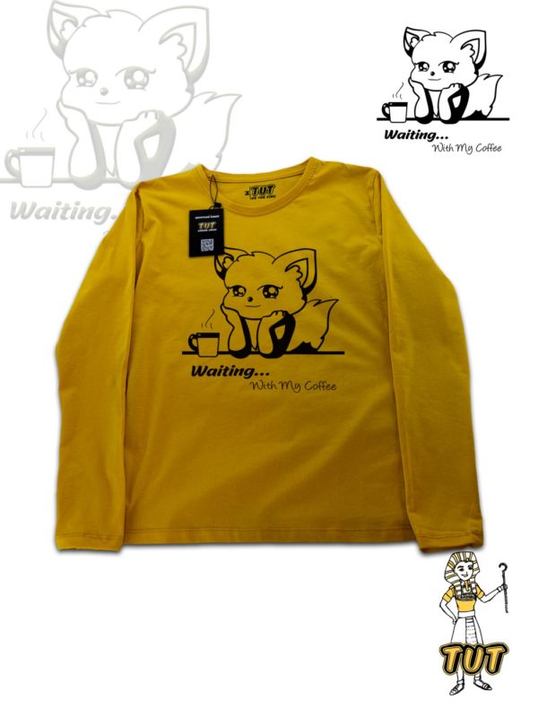 TUT-Slim-Fit-Round-T-Shirt-Long-Sleeve-Women-Mustard-Yellow-T2RLW00MY00119-Fox-Coffee-Front-Printed