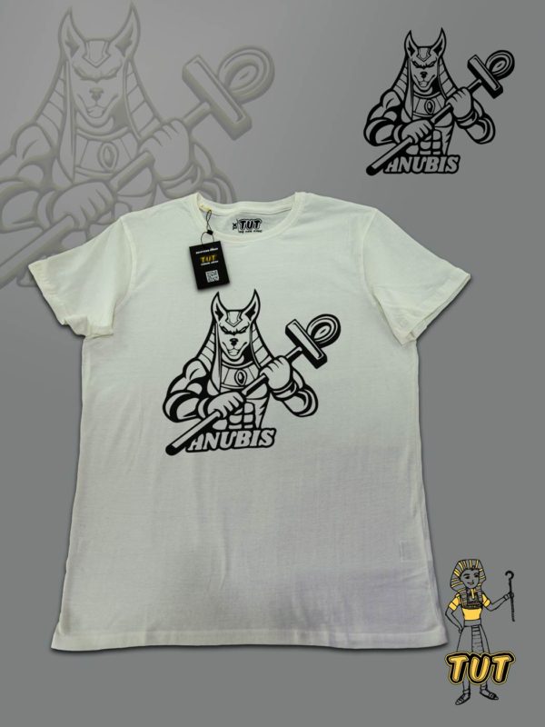 TUT-Slim-Fit-Round-T-Shirt-Short-Sleeve-Men-Mustard-Off-White-T2RTM00OW00120-Front-Printed-Anubis-Guard