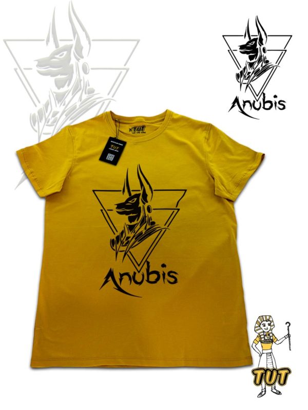 TUT-Slim-Fit-Round-T-Shirt-Short-Sleeve-Men-Mustard-Yellow-T2RTM00MY00121-Front-Printed-Anubis-Underworld