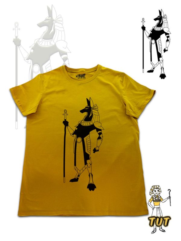 TUT-Slim-Fit-Round-T-Shirt-Short-Sleeve-Men-Mustard-Yellow-T2RTM00MY00122-Front-Printed-Anubis-Pharaohs