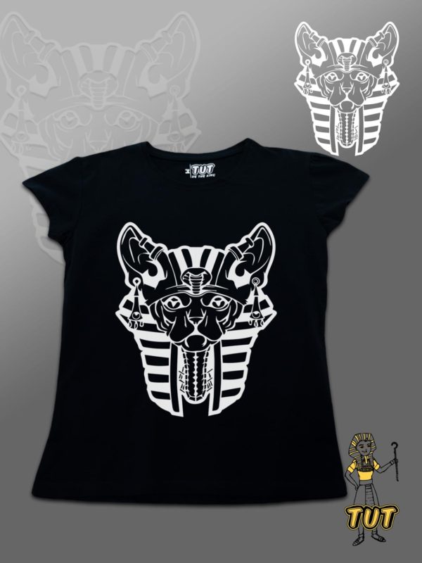 TUT-Slim-Fit-Round-T-Shirt-Short-Sleeve-Women-Blue-Black-T2RTW00BB00126-Sphynx-Cat-Front-Printed