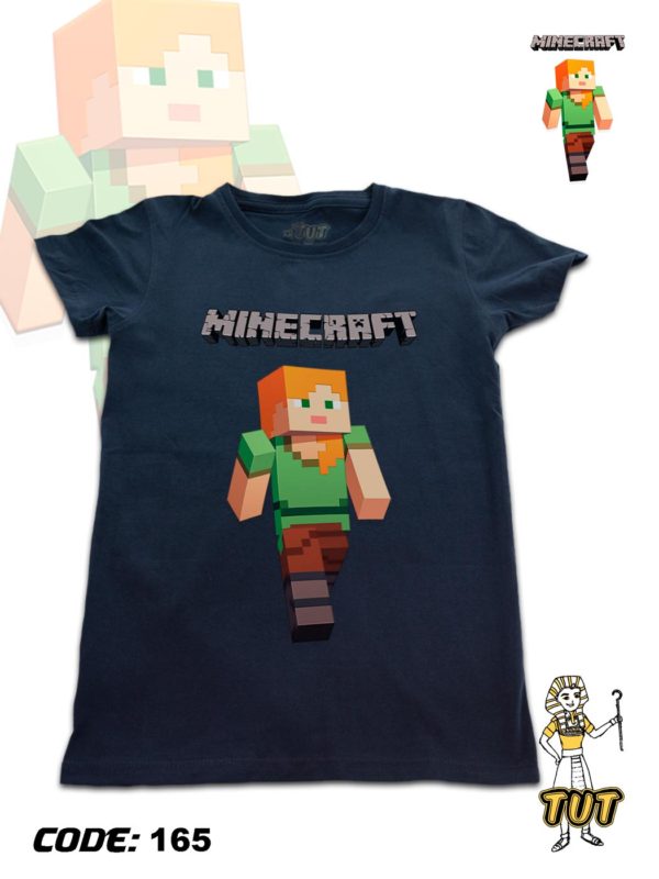 TUT-Round-Cotton-T-Shirt-Short-Sleeve-Kids-Blue-Black-T2RTK00BB00165-Printed-Minecraft-Alex