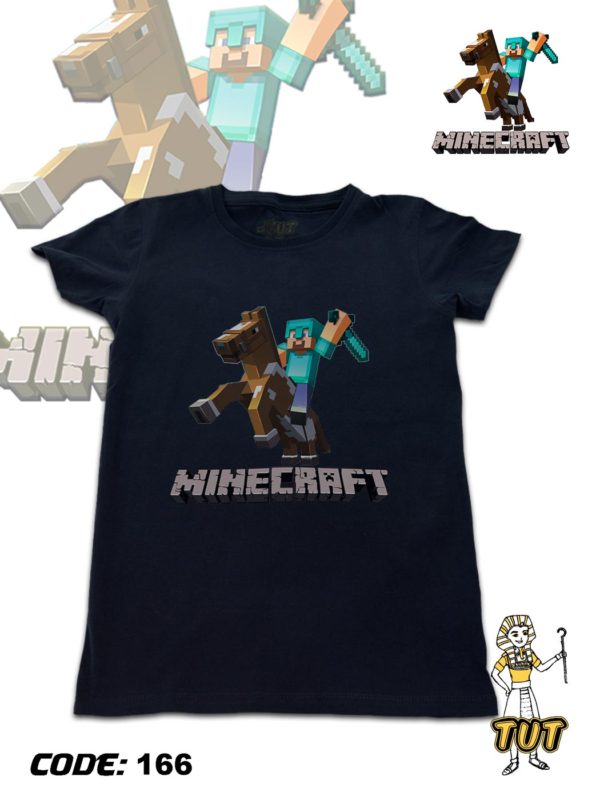 TUT-Round-Cotton-T-Shirt-Short-Sleeve-Kids-Blue-Black-T2RTK00BB00166-Printed-Minecraft-Steve