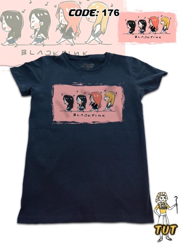 TUT-Round-Cotton-T-Shirt-Short-Sleeve-Kids-Blue-Black-T2RTK00BB00176-Printed-Black-Pink-Little-Girls