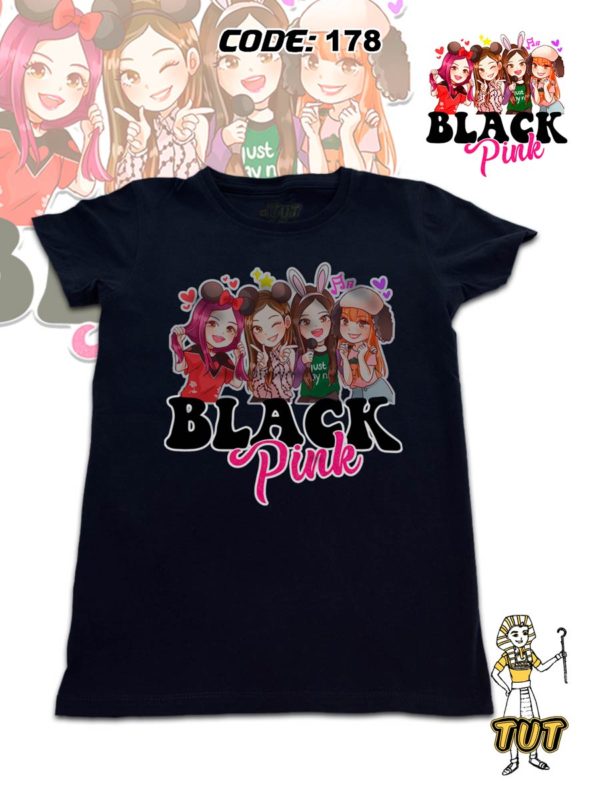 TUT-Round-Cotton-T-Shirt-Short-Sleeve-Kids-Blue-Black-T2RTK00BB00178-Printed-Black-Pink-Art