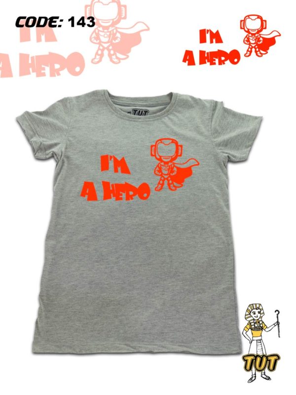 TUT-Round-Cotton-T-Shirt-Short-Sleeve-Kids-Gray-T2RTK00GR00143-Printed-Im-Hero