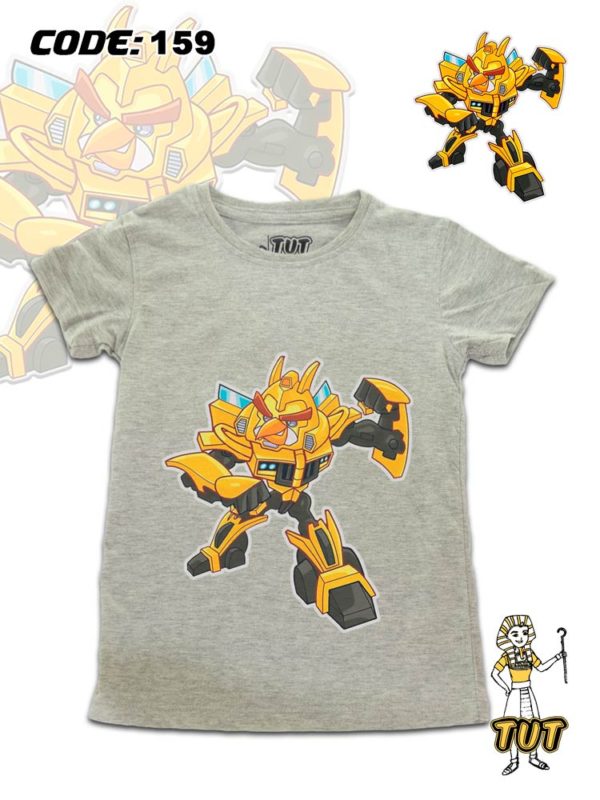 TUT-Round-Cotton-T-Shirt-Short-Sleeve-Kids-Gray-T2RTK00GR00159-Printed-Angry-Birds-Transformers-Bumblebee