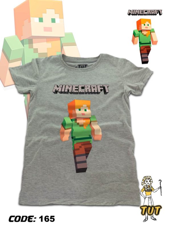 TUT-Round-Cotton-T-Shirt-Short-Sleeve-Kids-Gray-T2RTK00GR00165-Printed-Minecraft-Alex