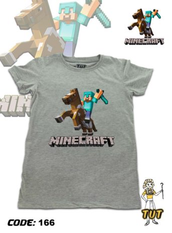 TUT-Round-Cotton-T-Shirt-Short-Sleeve-Kids-Gray-T2RTK00GR00166-Printed-Minecraft-Steve