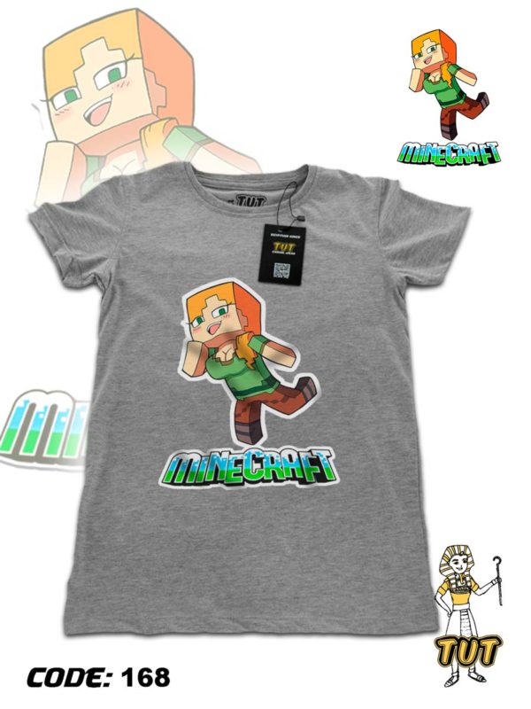TUT-Round-Cotton-T-Shirt-Short-Sleeve-Kids-Gray-T2RTK00GR00168-Printed-Minecraft-Alex-Graphic