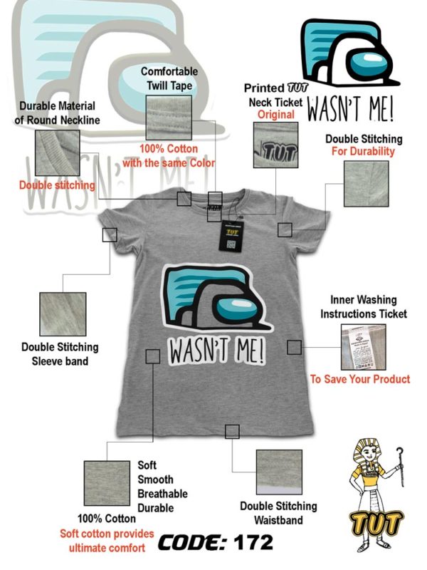 TUT-Round-Cotton-T-Shirt-Short-Sleeve-Kids-Gray-T2RTK00GR00172-Printed-Among-US-Wasnt-Me-Specifications