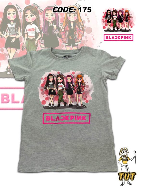 TUT-Round-Cotton-T-Shirt-Short-Sleeve-Kids-Gray-T2RTK00GR00175-Printed-Black-Pink-Girls