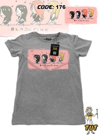 TUT-Round-Cotton-T-Shirt-Short-Sleeve-Kids-Gray-T2RTK00GR00176-Printed-Black-Pink-Little-Girls