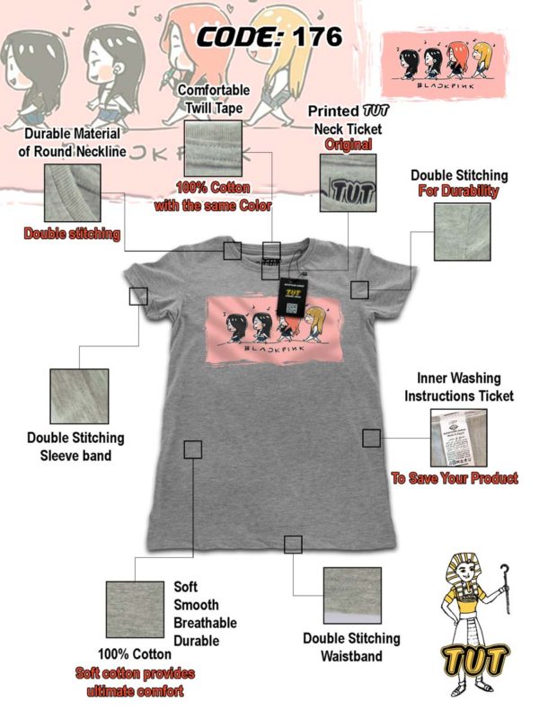 TUT-Round-Cotton-T-Shirt-Short-Sleeve-Kids-Gray-T2RTK00GR00176-Printed-Black-Pink-Little-Girls-ٍSpecifications