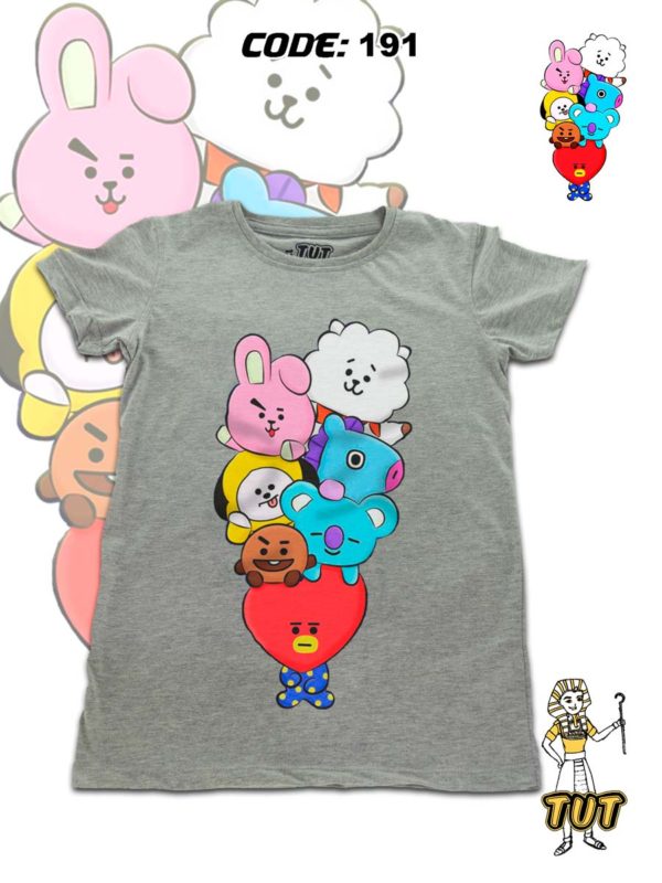 TUT-Round-Cotton-T-Shirt-Short-Sleeve-Kids-Gray-T2RTK00GR00191-Printed-BT21-Line-Friends