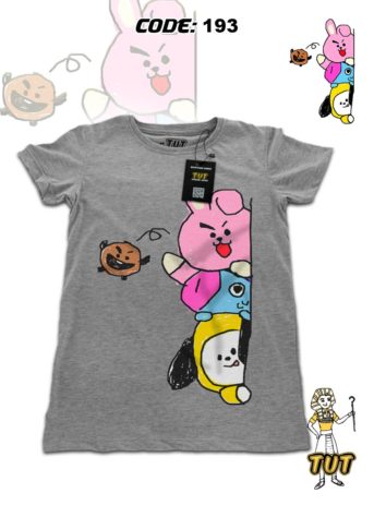 TUT-Round-Cotton-T-Shirt-Short-Sleeve-Kids-Gray-T2RTK00GR00193-Printed-BT21-Cooky-Shooky-Mang-CHIMMY