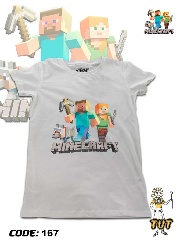 TUT-Round-Cotton-T-Shirt-Short-Sleeve-Kids-Off-White-T2RTK00OW00167-Printed-Minecraft