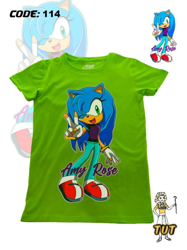 TUT-Round-Cotton-T-Shirt-Short-Sleeve-Kids-Phosphoric-Green-T2RTK00PG00114-Printed-Sonic-Amy-Rose
