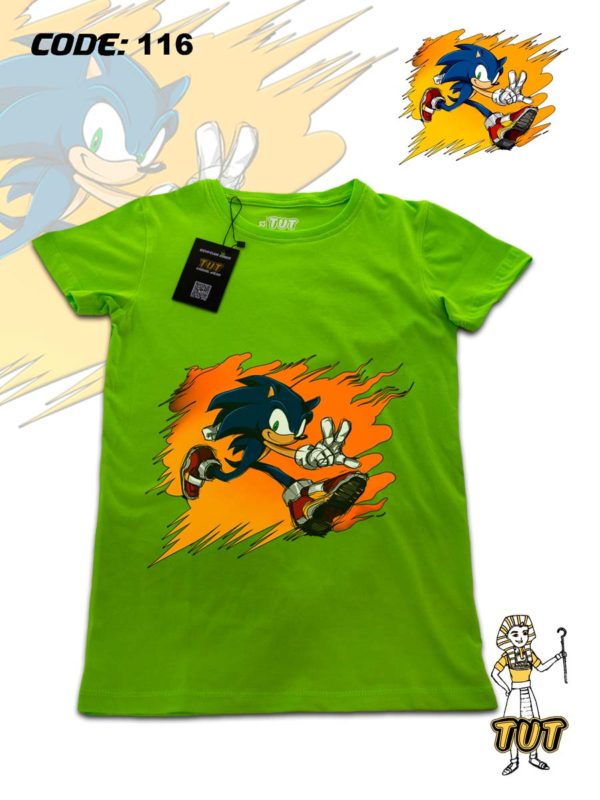 TUT-Round-Cotton-T-Shirt-Short-Sleeve-Kids-Phosphoric-Green-T2RTK00PG00116-Printed-Sonic-Hedgehog