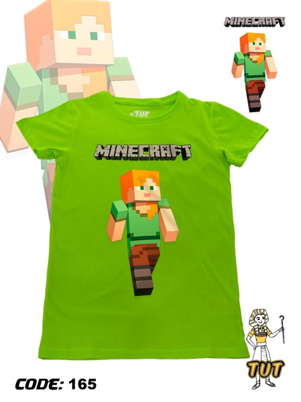 TUT-Round-Cotton-T-Shirt-Short-Sleeve-Kids-Phosphoric-Green-T2RTK00PG00165-Printed-Minecraft-Alex