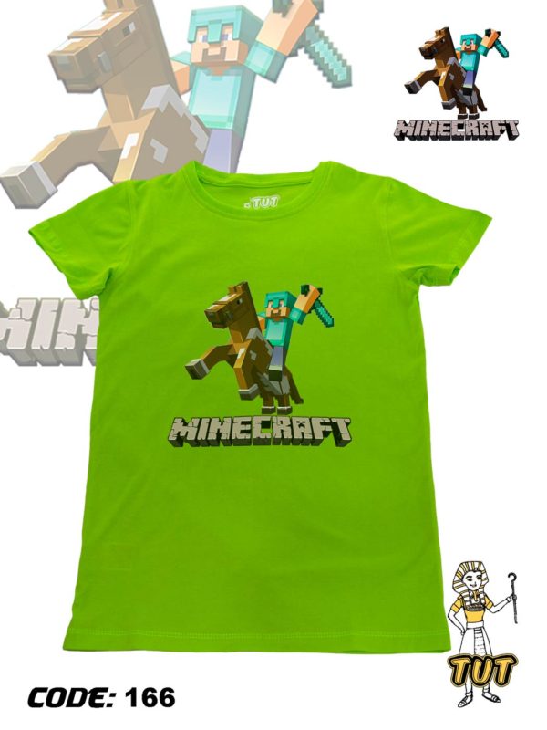 TUT-Round-Cotton-T-Shirt-Short-Sleeve-Kids-Phosphoric-Green-T2RTK00PG00166-Printed-Minecraft-Steve