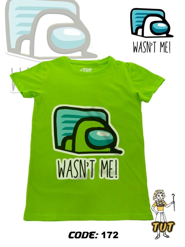 TUT-Round-Cotton-T-Shirt-Short-Sleeve-Kids-Phosphoric-Green-T2RTK00PG00172-Printed-Among-US-Wasnt-Me