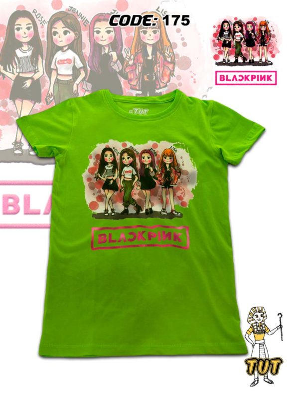 TUT-Round-Cotton-T-Shirt-Short-Sleeve-Kids-Phosphoric-Green-T2RTK00PG00175-Printed-Black-Pink-Girls