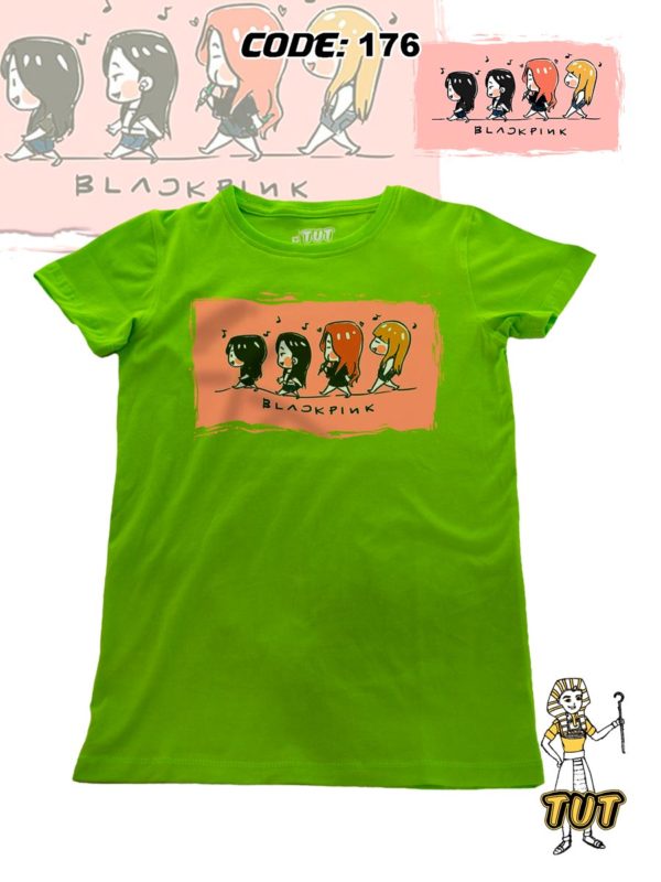 TUT-Round-Cotton-T-Shirt-Short-Sleeve-Kids-Phosphoric-Green-T2RTK00PG00176-Printed-Black-Pink-Little-Girls