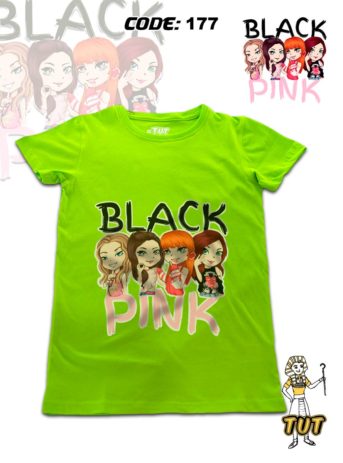 TUT-Round-Cotton-T-Shirt-Short-Sleeve-Kids-Phosphoric-Green-T2RTK00PG00177-Printed-Black-Pink-Anime