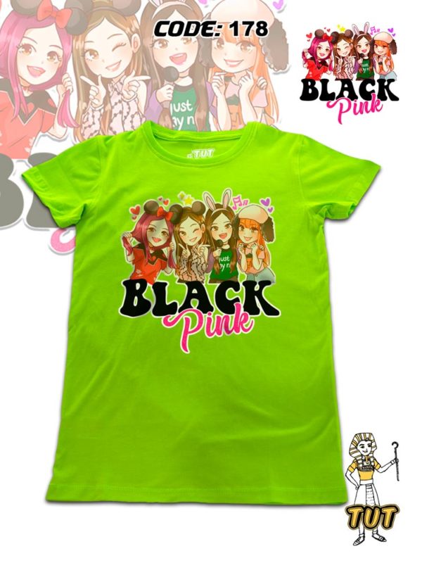 TUT-Round-Cotton-T-Shirt-Short-Sleeve-Kids-Phosphoric-Green-T2RTK00PG00178-Printed-Black-Pink-Art