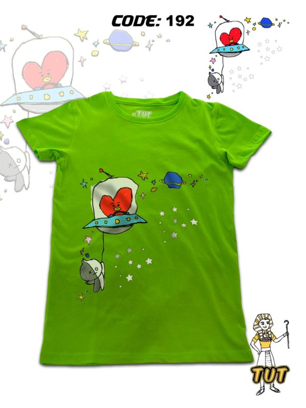 TUT-Round-Cotton-T-Shirt-Short-Sleeve-Kids-Phosphoric-Green-T2RTK00PG00192-Printed-BT21-TATA-VAN-at-Space