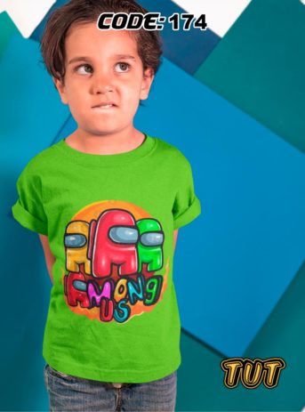 TUT-Round-Cotton-T-Shirt-Short-Sleeve-Kids-Phosphoric-Green-T2RTK04PG00174-Among-US-Colors-Model
